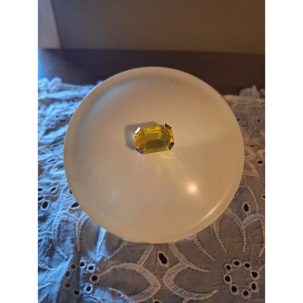 Vintage Avon Topaze Beauty Dust Powder Jar Yellow Marbled Faux Amber Gem Lid
